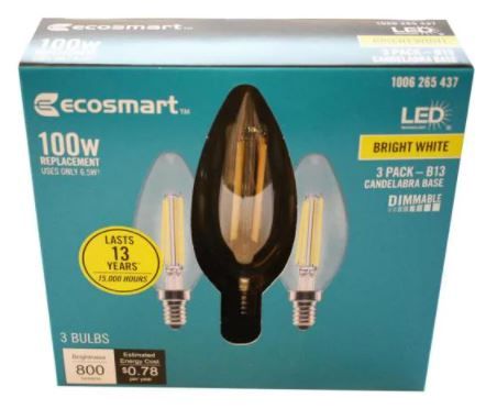 Photo 1 of 100-Watt Equivalent B13 Dimmable Blunt Tip Clear Glass Filament LED Vintage Edison Light Bulb Bright White (12-Pack)
