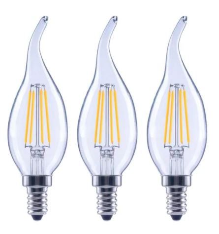 Photo 1 of 40-Watt Equivalent B11 Dimmable Flame Bent Tip Clear Glass Filament LED Vintage Edison Light Bulb Daylight (12-Pack)
