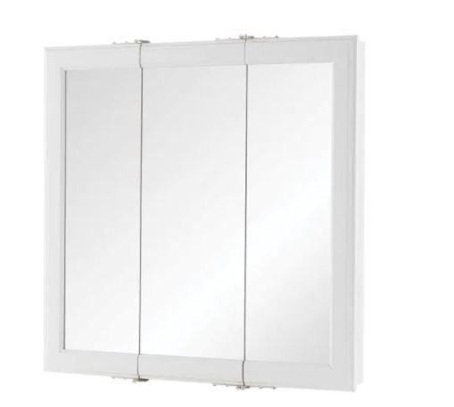 Photo 1 of 24-3/16 in. W x 24-3/16 in. H Fog Free Framed Surface-Mount Tri-View Bathroom Medicine Cabinet in White
