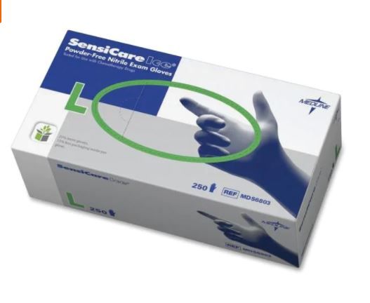 Photo 1 of 3 SensiCare Ice Blue Nitrile Exam Gloves, Powder Free (125-Pairs) 2L and 1M
