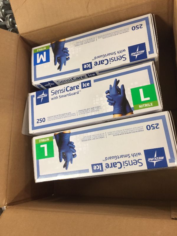 Photo 2 of 3 SensiCare Ice Blue Nitrile Exam Gloves, Powder Free (125-Pairs) 2L and 1M
