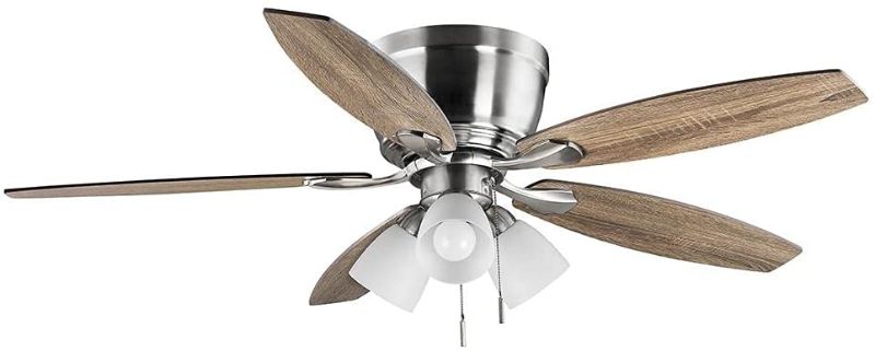 Photo 1 of Sidlow 52 in. Indoor LED Brushed Nickel Hugger Dry Rated Ceiling Fan with 5 QuickInstall Reversible Blades and Light Kit
