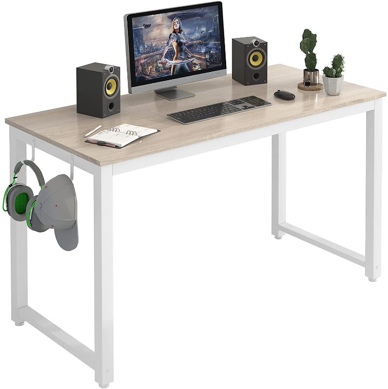 Photo 1 of JSB Computer Office Desk 47" with Freely Move Monitor Stand and 4 Hooks, Study Writing Table PC Home Office Desk - Natural & White
