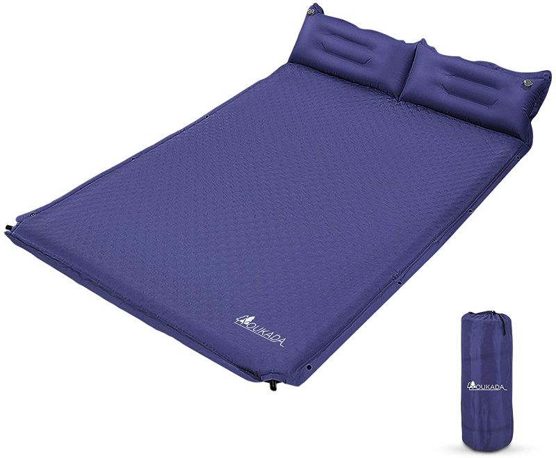 Photo 1 of YOUKADA Sleeping-Pad Foam Self-Inflating Camping-Mat for Backpacking Sleeping Pad Double Sleeping Mat Camping Pad 2 Person Camping Mattress with Pillow for Hiking Camping Gear (Navy, Large)
