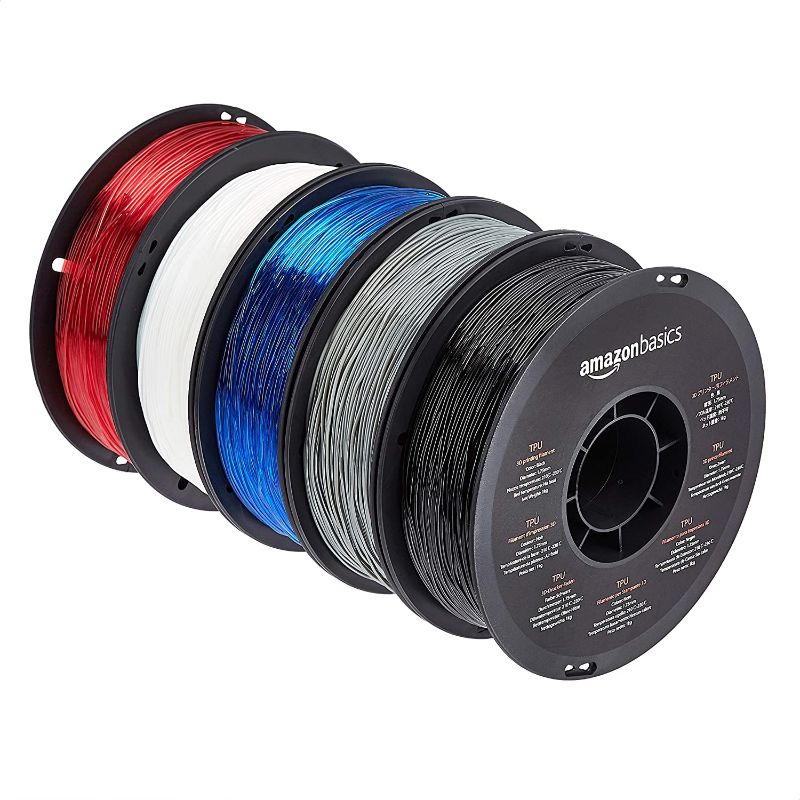 Photo 1 of Amazon Basics TPU 3D Printer Filament, 1.75mm, 5 Assorted Colors, 1 kg per Spool (2.2 lbs)
