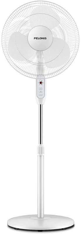 Photo 2 of PELONIS 2021 16'' Pedestal Remote Control Oscillating Stand Up Fan 7-Hour Timer, 3-Speed and Adjustable Height, PFS40A4BWW, Supreme 16"-White
