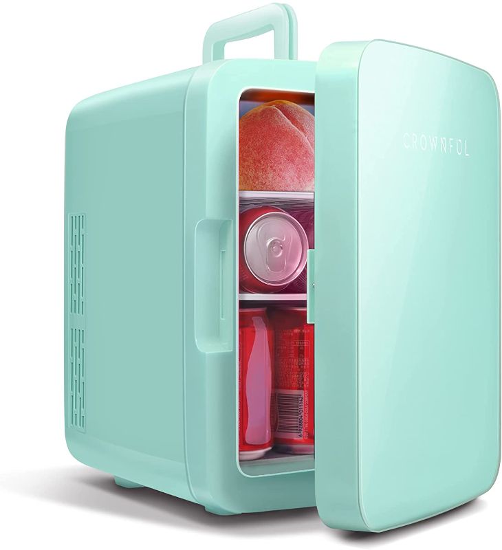 Photo 1 of CROWNFUL Mini Fridge, 10 Liter/12 Can Portable Cooler and Warmer Personal Refrigerator for Skincare, Food, Beverage, Medicine, Plugs for Home Outlet & 12V Car Charger Included, ETL Listed (Green)
