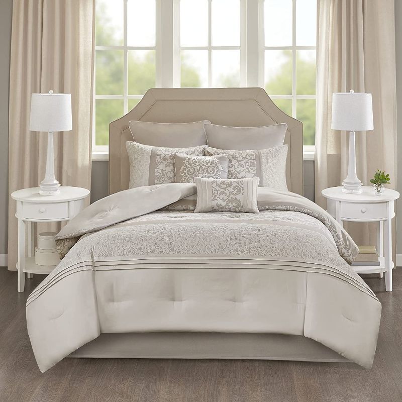 Photo 1 of 8pc Queen Casey Embroidered Comforter Set Neutral