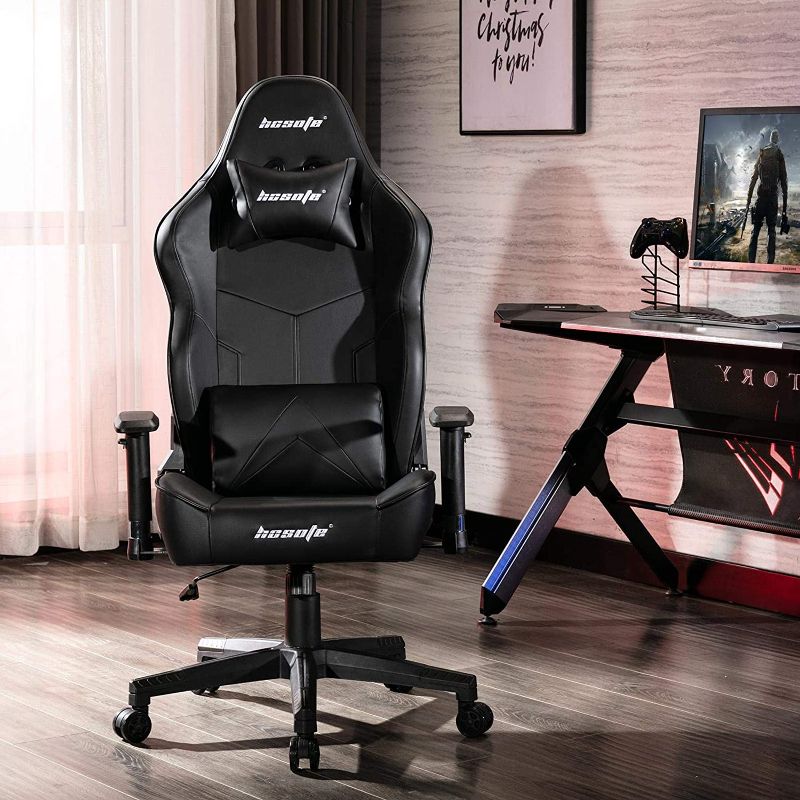 Photo 1 of Gaming Chair Big and Tall Office Chair, Ergonomic Video Game Chair E-Sports Chair, Racing Office Chair Heavy Duty Swivel Recliner with Adjustable Headrest and Lumbar Support Cushion(Black)
