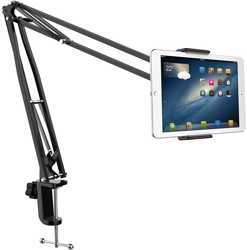 Photo 1 of AboveTEK Ultra Long Arm Tablet Stand, Portable iPad Holder, 360 Angle Bracket Metal Locking Arm Phone Holder for Bed & 42” Adjustable 4.5-13.5” Device into Hands Free Work & Media Centers (Black)
