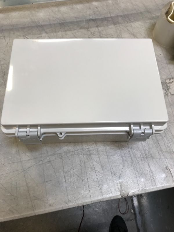 Photo 2 of bud industries nbf-32016 plastic abs nema economy box - electrical box for indoor uses - industrial box in light grey finish with solid door construction. conduit and fittings