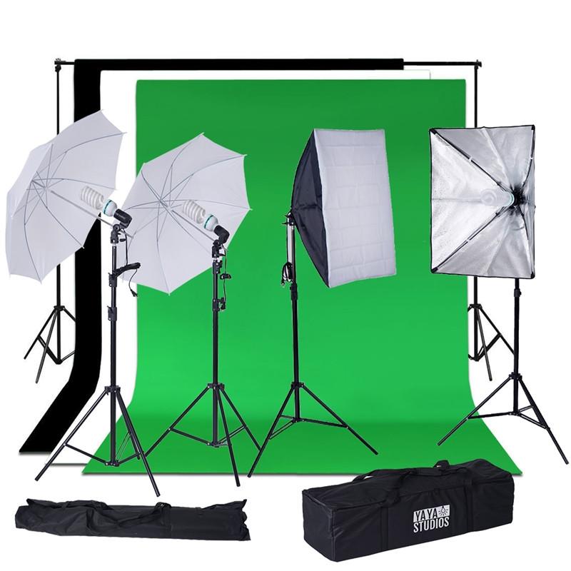 Photo 1 of 1200 Watts White Umbrella Soft box Continuous Lighting Photo Video Studio Kit With Chromakey Background Muslins