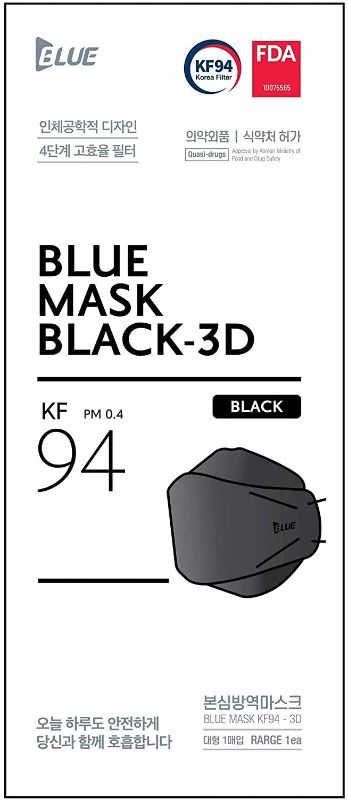Photo 1 of Blue Industry KF94 Ergonomic 3D - Black Korean Face Mask [Large][10-pack][English ver.] 
