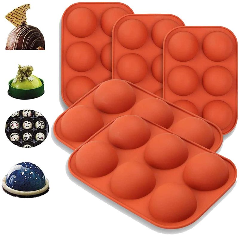 Photo 1 of 5 PCS 6 Holes Semi Sphere Silicone Mold for Making Chocolate , Cake, Jelly, Dome Mousse , Round Shape Half Sphere Mold Non Stick, BPA Free Silicone Molds for Baking