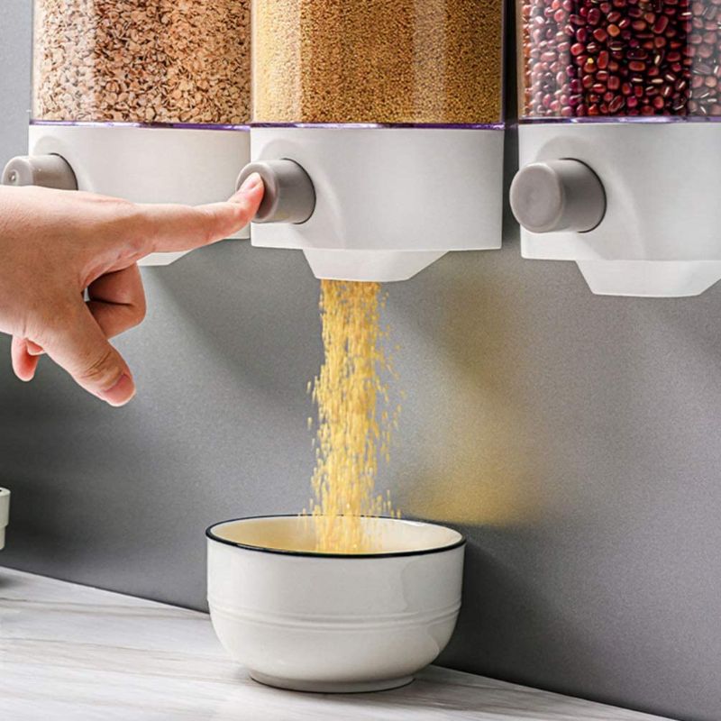 Photo 1 of Cabilock Wall Mount Dry Food Dispenser Kitchen Press Food Storage Container Wall Mounted Jar for Flour Sugar Grain Kitchen Organization 1.5L