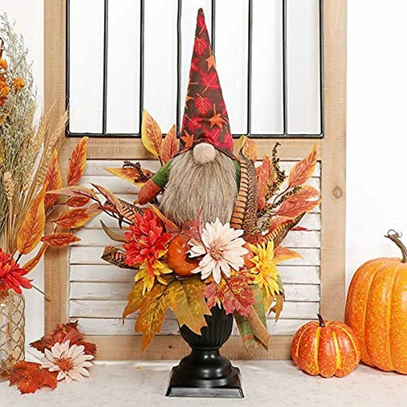 Photo 1 of GMOEGEFT Fall Decorations Artificial Flower with Gnome Maples Leaf Pumpkin Sunfl