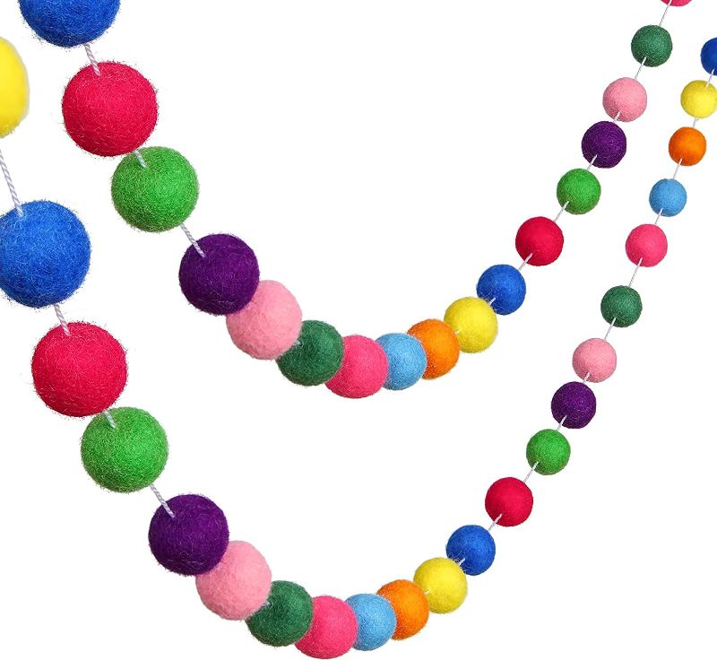 Photo 1 of  Wool Felt Ball Garland Colourful Felt Ball Pom Pom Garland Felt Ball Garlands Hanging Garland Banner for Wall Party Home Decoration (Assorted Colors) 
