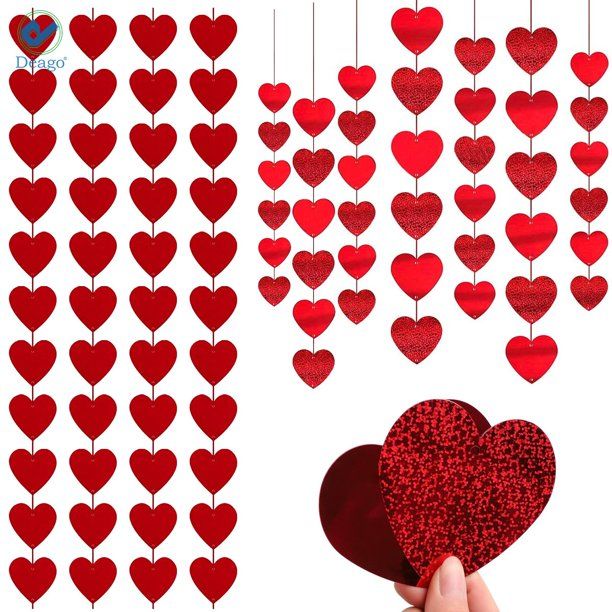 Photo 1 of  72 Red Hearts Felt Garland - NO DIY - Valentines Day Red Heart Hanging String Garland - Valentines Day Decor - Valentines Wedding Anniversary Birthday Party Supplies