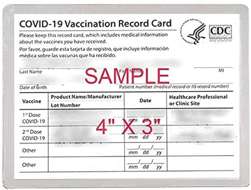 Photo 1 of  2 Vaccination Card CDC Immunization Record Holder Protectors 8-mil for Cards Up to 4" x 3", Precision Made in USA