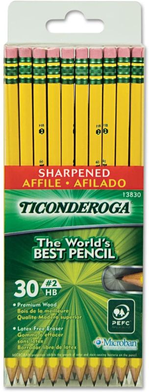 Photo 1 of Dixon Ticonderoga Pre-sharpened with Erasers Pencils, 2, Yellow, 1 Box of 30 (13830)