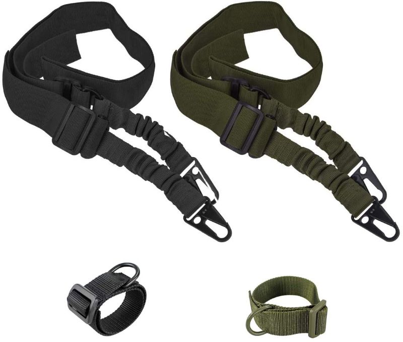 Photo 1 of MUSVIKY 2 Point and Traditional Slings,2Pcs Tactical Adjuatable Gun Sling with Universal Adapter for Outdoors,Metallic Hook and D-Ring Loop(Black&Green)