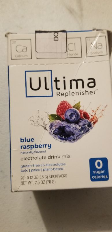 Photo 1 of  Blue Raspberry Electrolyte Powder, 17 count  package opened