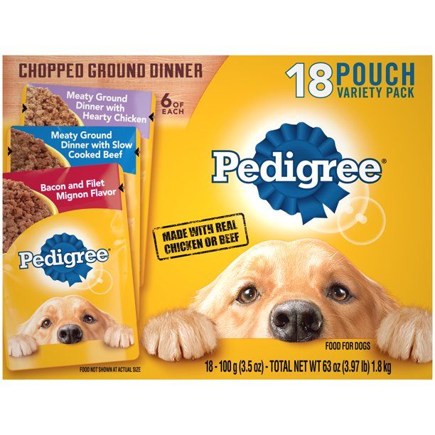 Photo 1 of (18 Pack) PEDIGREE Chopped Ground Dinner Adult Wet Dog Food Variety Pack, 3.5 oz. Pouches Best By: 11/2022