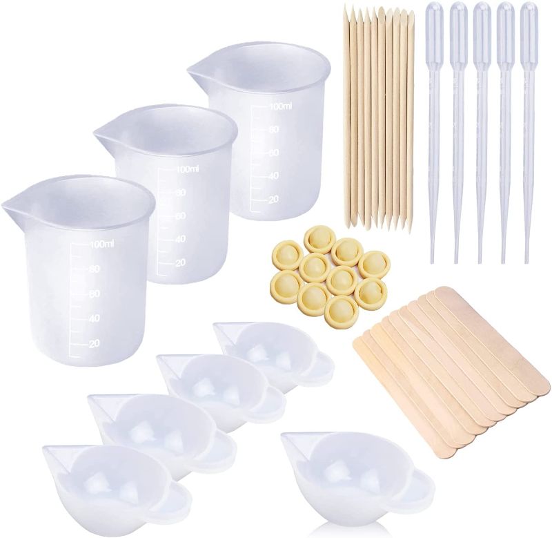 Photo 1 of  RESIN 8PCS Silicone Measuring Cups for Resin 100ml 10ml, Nonstick Silicone Mixing Cups, Epoxy Resin Cups, Glue Tools Sticks Pipettes for Epoxy Resin, Casting Molds, Art,Cup Turner