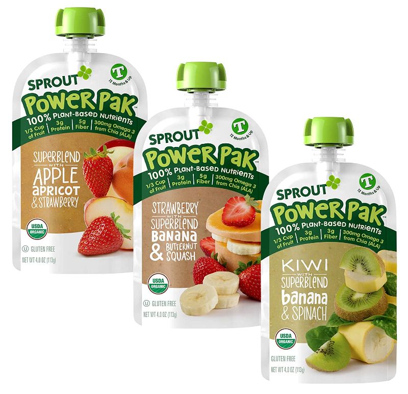 Photo 1 of 
Sprout Organic Baby Food, Stage 4 Toddler Pouches, Apple Apricot Strawberry, Strawberry Banana Squash, Kiwi Banana Spinach Variety, 4 Oz (Pack of 8)  BEST BY 2/26/2022