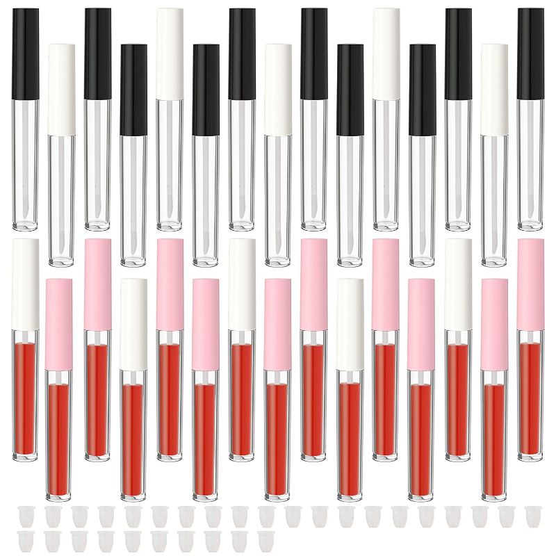 Photo 1 of RONRONS 30 Pieces 2.5ML Empty Lip Gloss Tubes Containers Mini Refillable Lipgoss Balm Bottles with Lid for Lipstick Samples Travel Accessory (Pink, White, Black)
