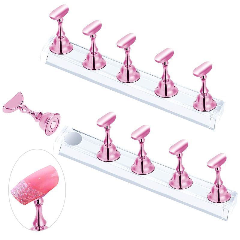 Photo 1 of 2Sets Pink Nail Stand for Press on Nails Display, Magnetic Fake Nails Holder , Beginner Acrylic Nail Art Kit Accessories