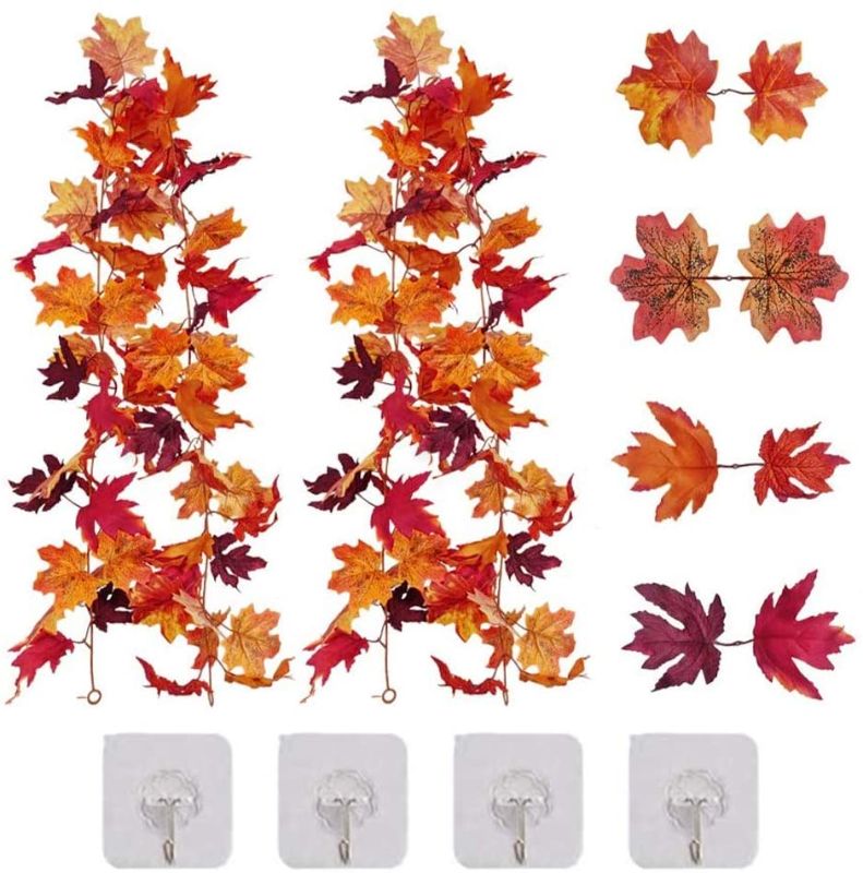 Photo 1 of 
Lanstics 11.4Ft 2 Strands Artificial Maple Leaf Garlands, 5.7Ft/Piece Autumn Fake Leaf Vine Garland Hanging Plant