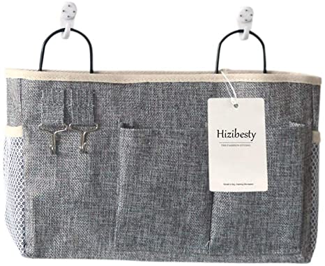 Photo 1 of Hizibesty Canvas Hanging Organizer Bag Holder, Bunk Bed Organizer Bedside Caddy Remote Book Holder for Dorm Room Hospital Bed Rails, Baby Bed Grey