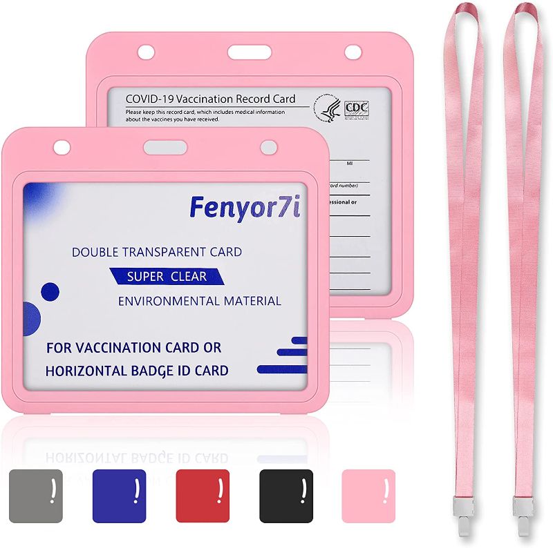 Photo 1 of 2 Pack-CDC Vaccine Card Protector, 4 X 3, Vaccine Card Holder with Lanyard, Immunization Record Vaccine Cards Cover Holder, Double Side Clear (Pink)