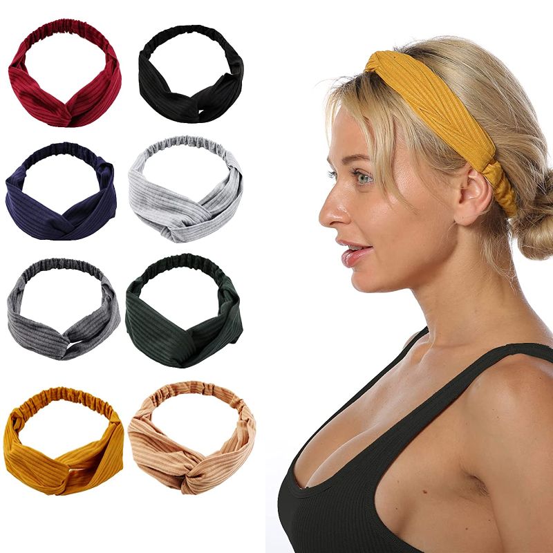 Photo 1 of 8 Pack Boho Headbands for women Yoga, Morning Makeup, Party Hair Accessories, Sweat Wicking Non Slip Hair Bands