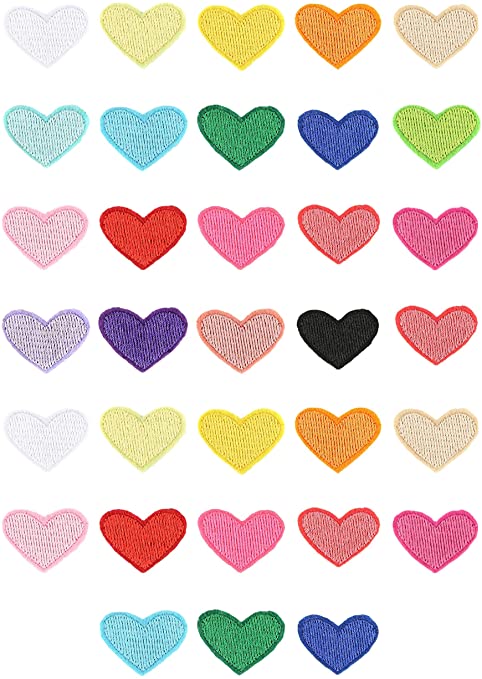 Photo 1 of 33 pcs Small Heart Iron on Patches Sew Embroidered Patches