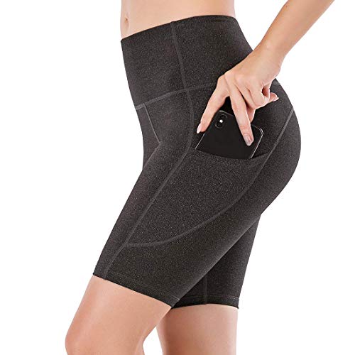 Photo 1 of Lianshp Yoga Shorts with Pockets for Women, High Waist Tummy Control, Heather Black, Large