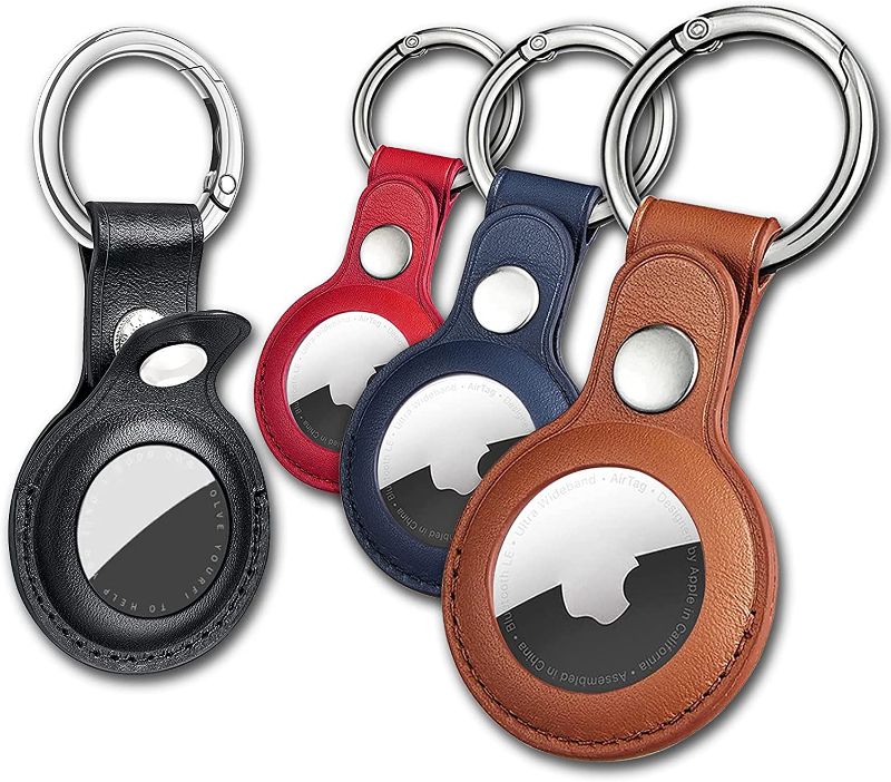 Photo 1 of Air Tag Keychain for Apple Airtags Holder , 4 Pack Protective Leather Airtags Case Tracker Cover with Air Tag Holder, Airtag Key Ring Compatible with Apple New AirTag Dog Collar (Multi-Color)