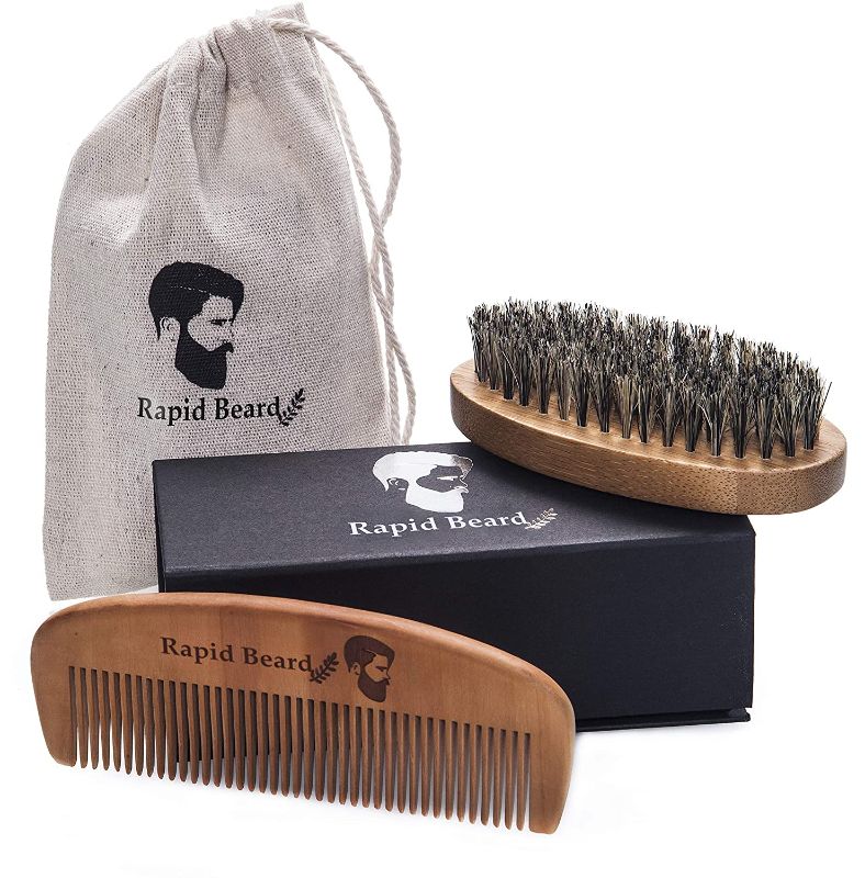 Photo 1 of Beard Brush and Beard Comb kit for Men Grooming, Styling & Shaping - Handmade Wooden Comb and Natural Boar Bristle Beard Brush set for Men Beard & Mustache by Rapid Beard