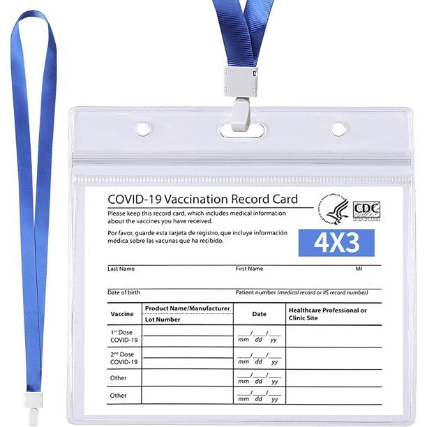 Photo 1 of 3 pack cdc vaccination card protector, vinyl, 4x3 inch, blue lanyard