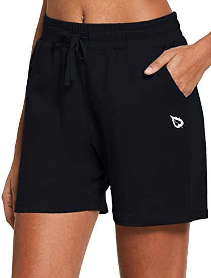 Photo 1 of baleaf women's lounge walking jersey casual pajama running athletic shorts with drawstring, 2.5 inches, black, medium