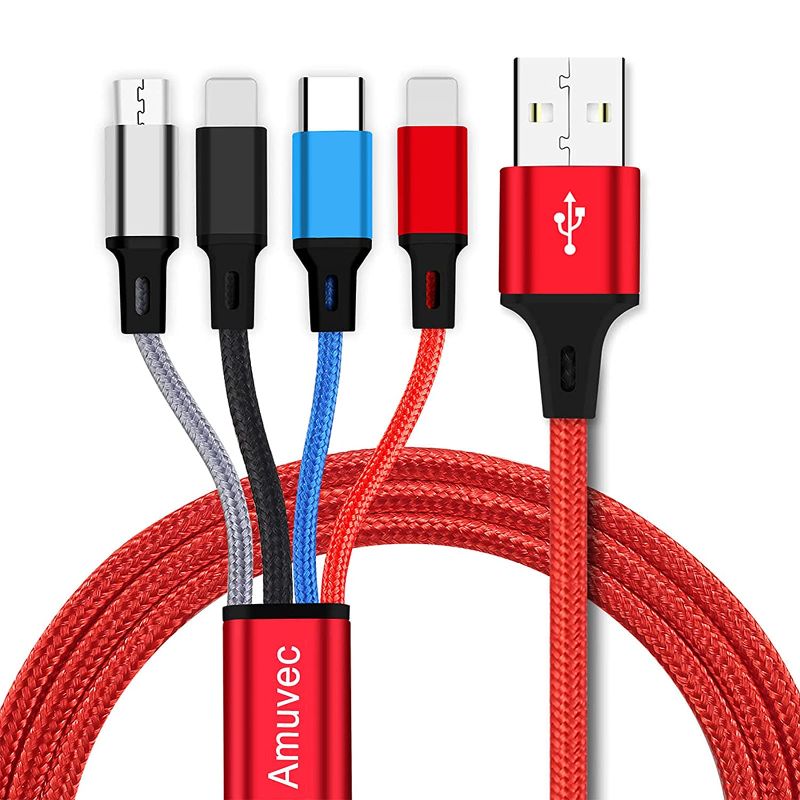 Photo 1 of Amuvec Multi USB Charging Cable 2Pack/4FT, 3A 4 in1 Fast Charger Cord Connector with Dual Phone/Type C/Micro USB Port Adapter, Compatible with Tablets/Mobile Phone and More