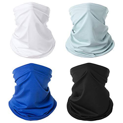 Photo 1 of Cycling Scarf UV Dust Protection Face Cover Breathable Elastic Neck Gaiter, Pack of 4 (White, Grey, Blue, Black)