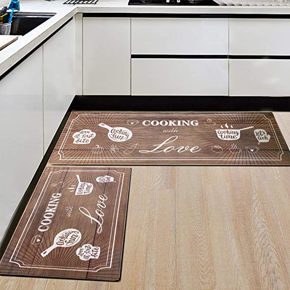 Photo 2 of AGELMAT Kitchen Mat, 2pcs (17x30 inch + 17x47 inch) Memory Foam Anti Fatigue Floor Mat Standing Kitchen Rugs and Mats for Office, Cooking Time (Designs Vary)