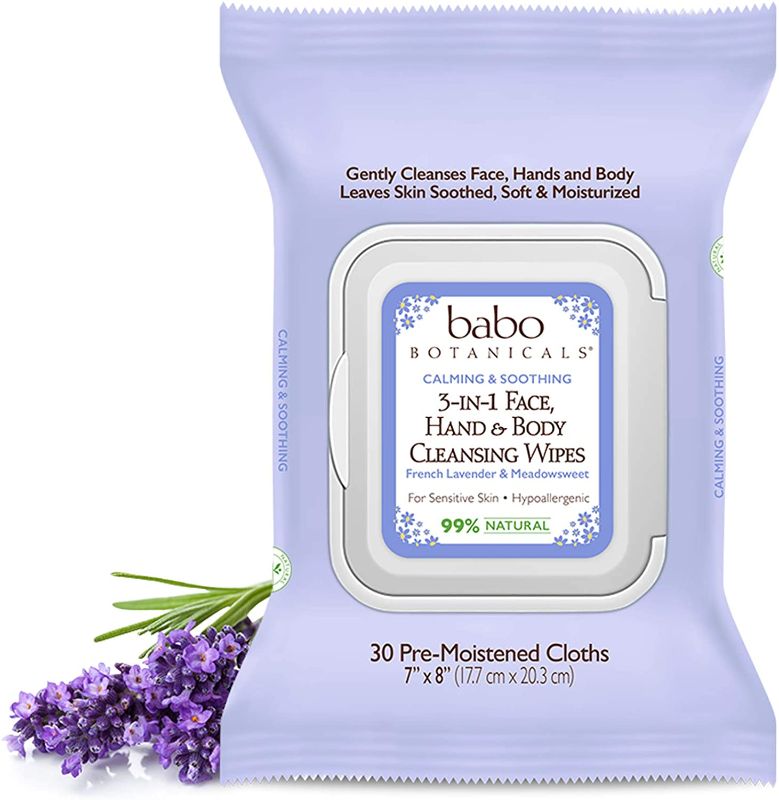 Photo 1 of Babo Botanicals Calming 3-in-1 Face, Hand & Body Wipes with French Lavender and Organic Meadowsweet, for Babies, Kids or Sensitive Skin - ct. French Lavender Purple Lavender Meadowsweet 30 Count (2 Packs)