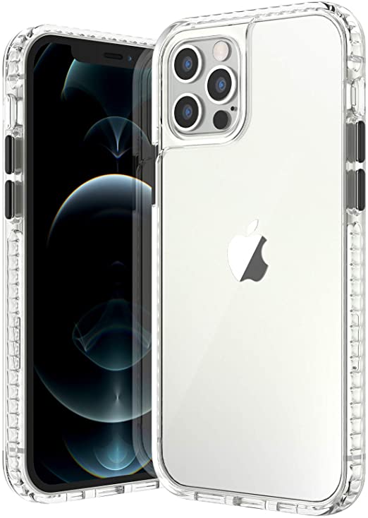 Photo 1 of ORNARTO Compatible with iPhone 12 Pro Max Clear Case, Military Grade Protection Crystal Clear Rugged Shockproof Hybrid PC+TPU Full Covered Protective Case Back Cover 6.7"- Clear