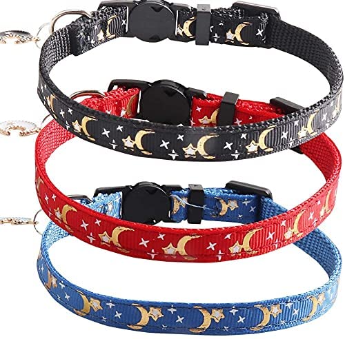 Photo 1 of 3 Pack Personalized Cat Collar with Bowtie and Bells Breakaway, Updated Grid Patterns Neck Accessories for Kitty Girls Puppy Small Dogs, Adjustable Size 8-11 Inch (New 3PC Sky)