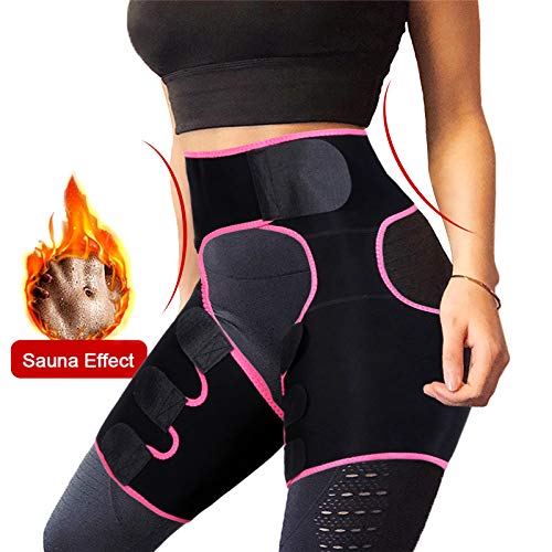 Photo 1 of Newtion Waist Trainer Trimmer for Woman Weight Loss Thigh Waist Butt Lifter Shapewear Belt-Workout Body Sweat Band, Pink/Black, Large/XL