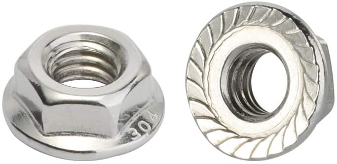 Photo 1 of 1/4-20 Serrated Flange Nut Hex Lock Nuts, Stainless Steel 304, Plain Finish, Quantity 24