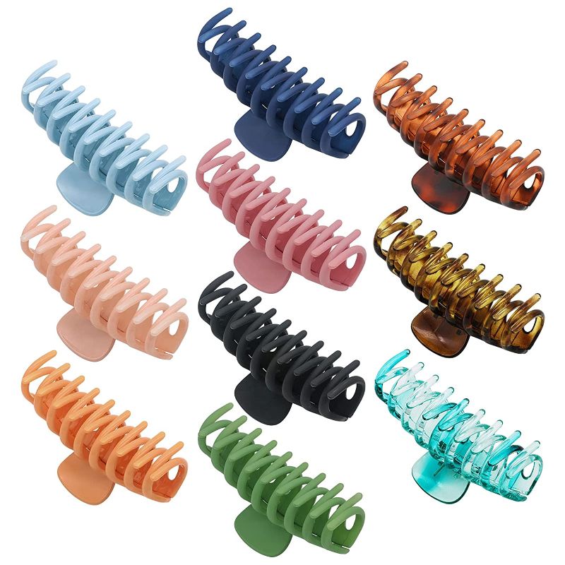 Photo 1 of Hair Claw Clips 10PCS Large Strong Hold Clips for Thick Hair Long Hair, Square Ponytail Barrette for Women Girls, Resin Celluloid French Design Banana Clips (10 PCS)